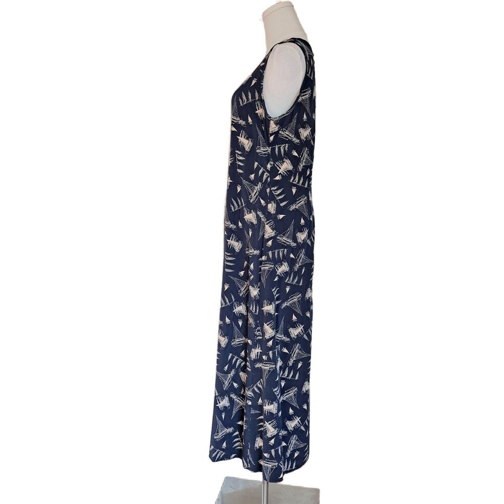 Lauren Ralph Lauren Vintage 100% Silk Nautical Sailboat Maxi Dress Navy Size 10 - Picture 5 of 11
